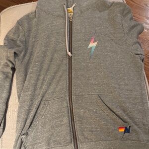 Aviator Nation Kids Gray Hoodie with Rainbow Lightning Bolt